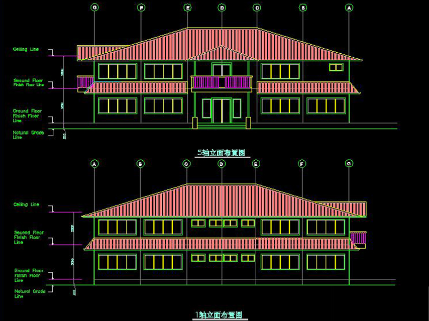 Axial elevation drawing of Steel Structure Office Building