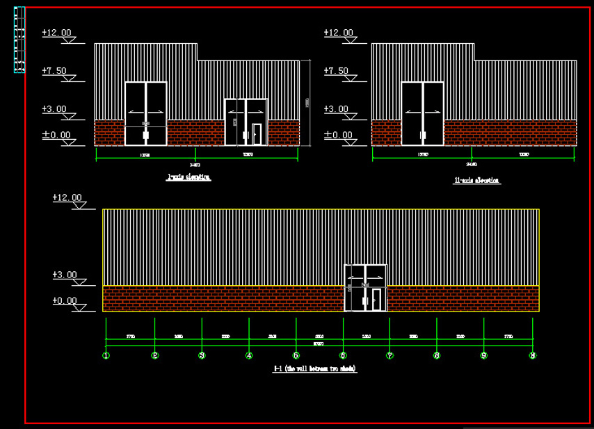 Axis elevation drawing of steel structure workshop design